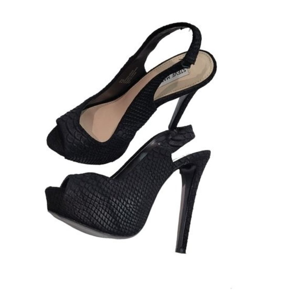 Steve Madden Adin Black Leather Peep Toe Heels Size 8.5M